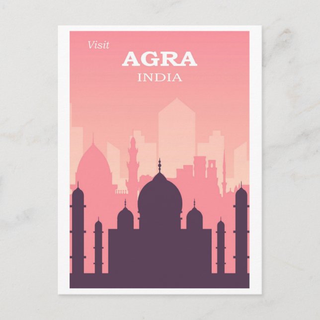 Postal Taj Mahal Agra de la India Skyline Pink (Anverso)