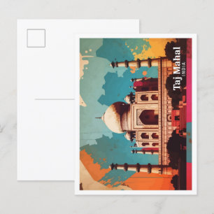 Postal Taj Mahal Agra India Pop Art Ilustracion de viajes
