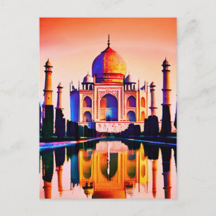 Postal Taj Mahal contra el cielo atardecer
