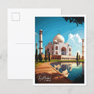 Postal Taj Mahal Ilustracion de viajes de arte de India