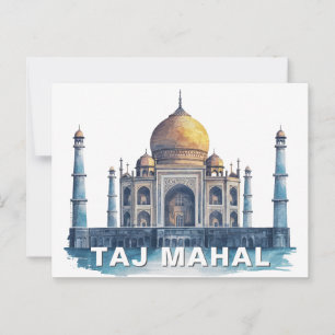 Postal Taj Mahal India Acuarela Monumento Emblemático