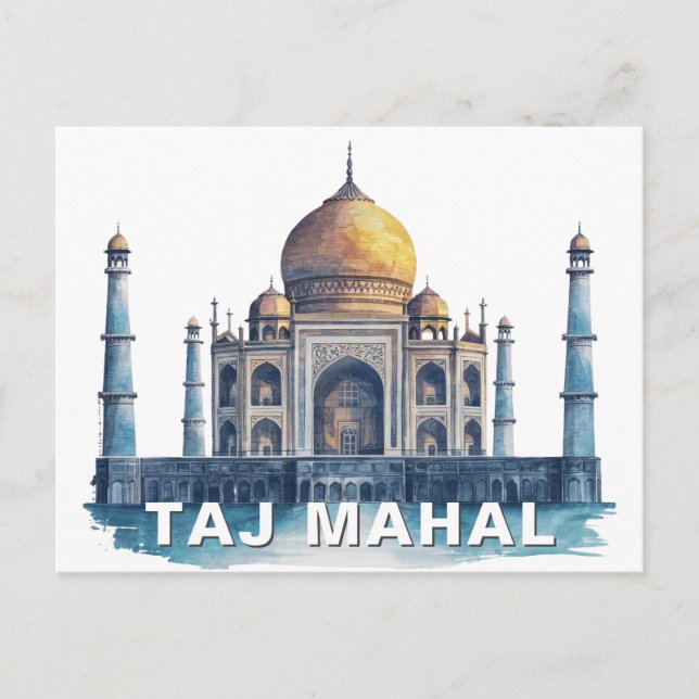 Postal Taj Mahal India Acuarela Monumento Emblemático (Anverso)