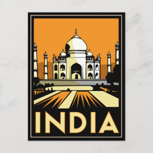 Postal taj mahal india art deco retro poster