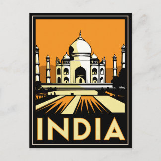 Postal taj mahal india art deco retro poster