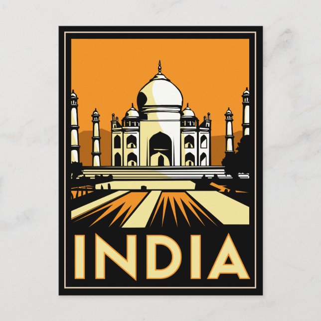Postal taj mahal india art deco retro poster (Anverso)