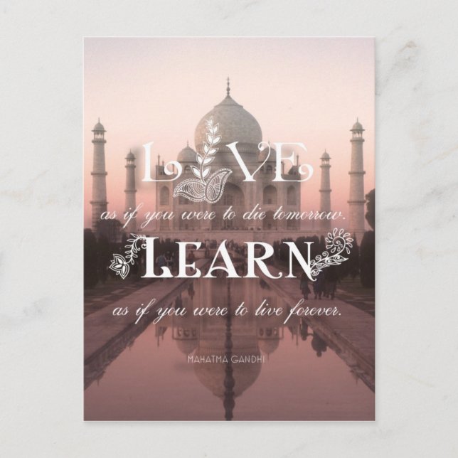 Postal Taj Mahal India Live Learn Gandhi - Postcard (Anverso)