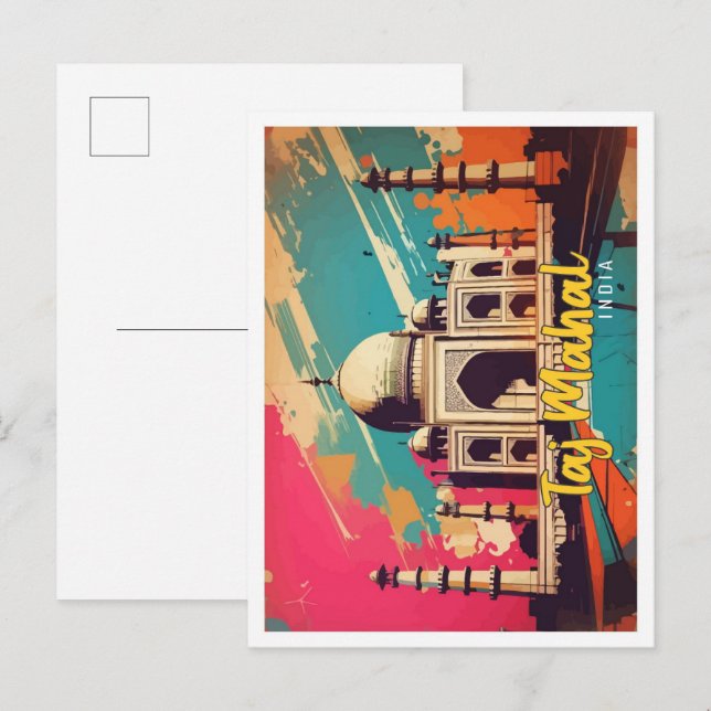 Postal Taj Mahal India Pop Art Travel Ilustracion (Anverso / Reverso)
