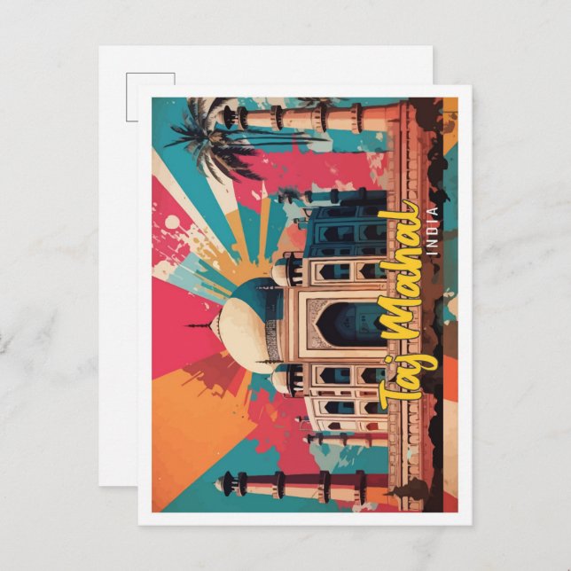 Postal Taj Mahal India Pop Art Travel Ilustracion (Anverso / Reverso)