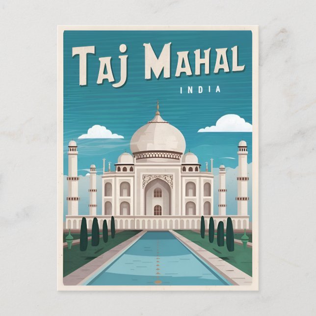 Postal Taj Mahal India Retro Graphic de Viaje de la Viñet (Anverso)