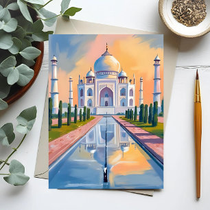 Postal Taj Mahal India Viaje Pintura