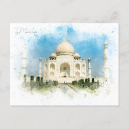 Postal Taj Mahal vintage, India Retro de acuarela de viaj