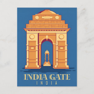 Postal Taj Mahal vintage, India Retro de acuarela de viaj