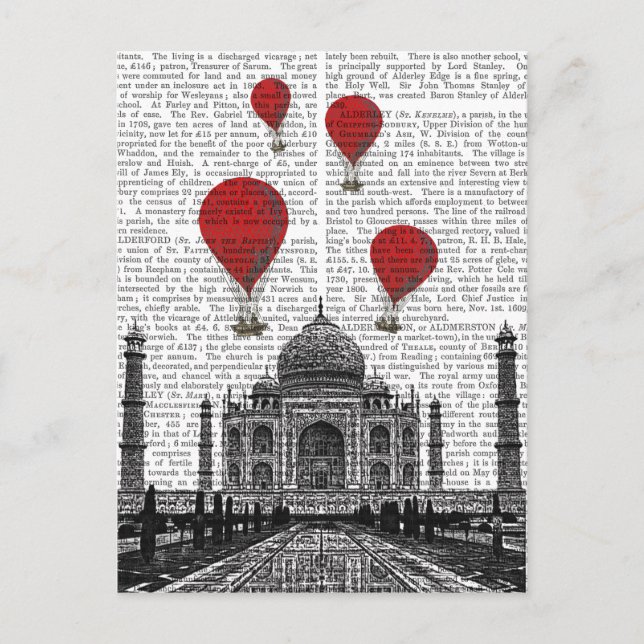 Postal Taj Mahal y globos de aire caliente rojo (Anverso)