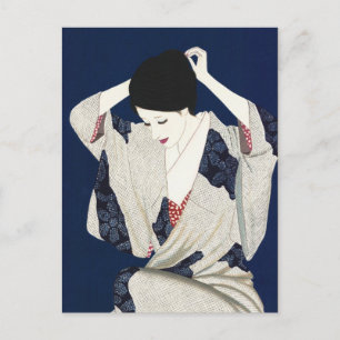 Postal Takasawa Keiichi Hair mujer japonesa clásica
