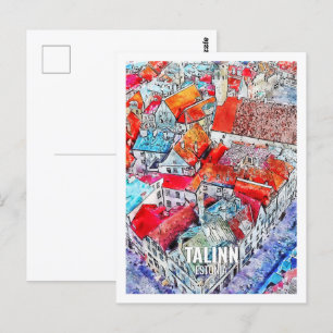 Postal Talin Estonia Famoso lugar de viaje acuarela