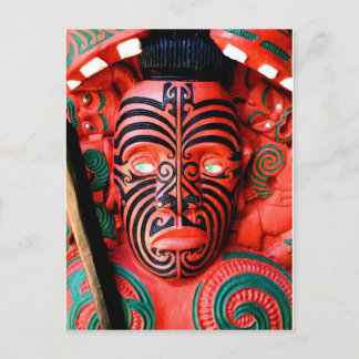 Postal Talla de madera de un guerrero maorí, Nueva Zeland