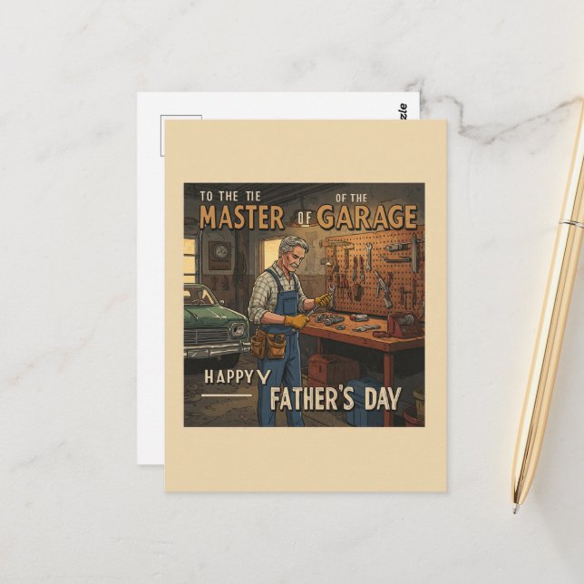 Postal taller de garaje clásico para el Día del Padre (Anverso/Reverso In Situ)