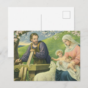 Postal Taller de José con María y el Niño Jesús