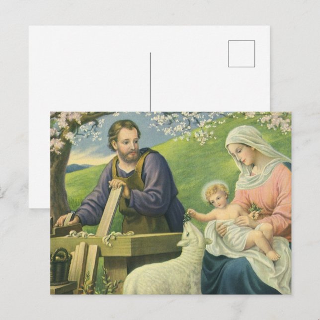 Postal Taller de José con María y el Niño Jesús (Anverso / Reverso)