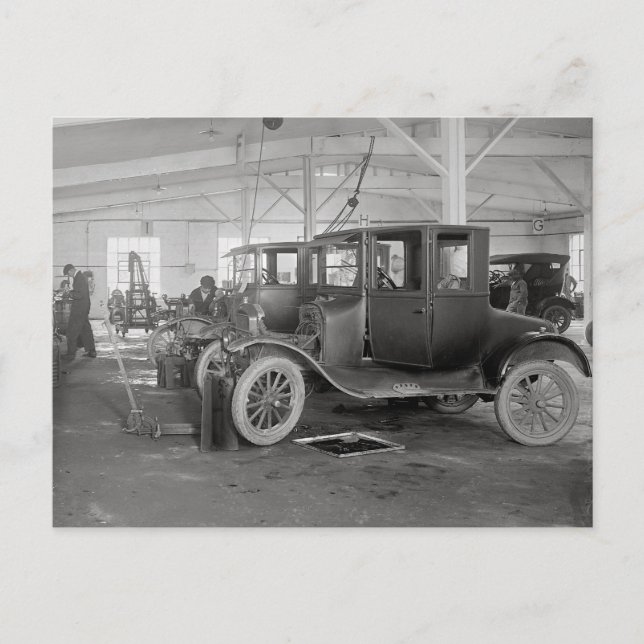 Postal Taller de reparación de automóviles, 1926 (Anverso)