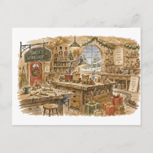 Postal Taller de Santa Claus para un clásico Navidad