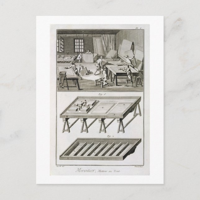 Postal Taller y herramientas de un fabricante de espejos, (Anverso)