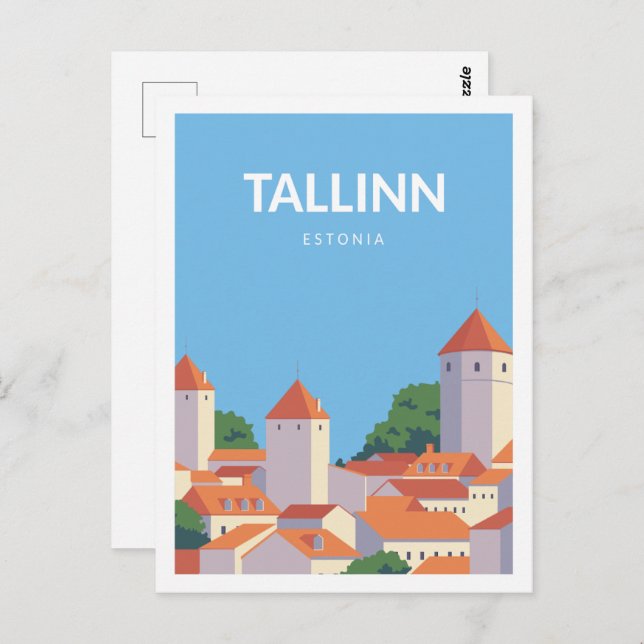 Postal Tallín Estonia Famoso Ilustracion de Viajes (Anverso / Reverso)