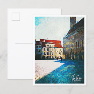 Postal Tallin Estonia Hermoso óleo Ciudad Pintura