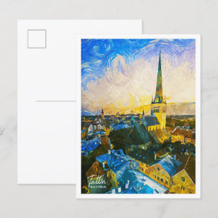 Postal Tallin Estonia Hermoso paisaje de pintura al óleo
