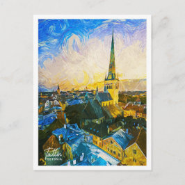 Postal Tallin Estonia Hermoso paisaje de pintura al óleo