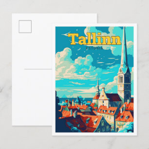 Postal Tallín Estonia Ilustracion de Viajes de Arte Vinta