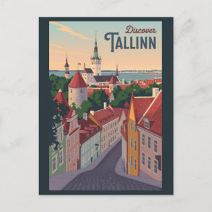 Postal Tallín Estonia Ilustracion Viaje Arte Vintage