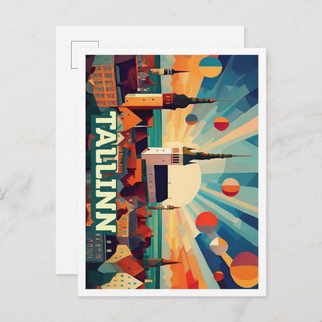 Postal Tallín Estonia Viaje artístico colorido (Anverso / Reverso)