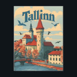 Postal Tallin Vintage<br><div class="desc">Una encantadora y nostálgica representación de Tallin, la capital de Estonia, destaca su encanto medieval y su belleza arquitectónica. El diseño presenta el emblemático casco antiguo de la ciudad, con sus calles adoquinadas, edificios históricos y torres de altura, todo decorado con un estilo vintage. Esta obra de arte captura el...</div>