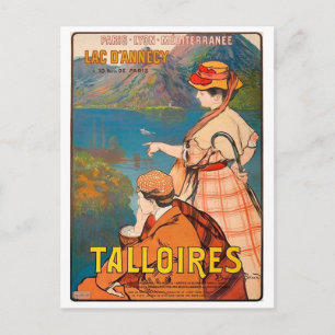 Postal Talloires, lago Annecy, pareja en picnic, cosecha