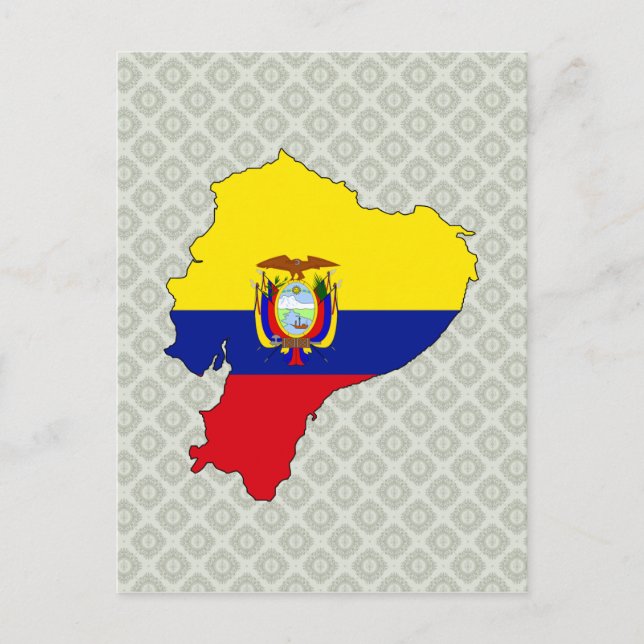 Postal Tamaño completo del mapa de bandera de Ecuador (Anverso)