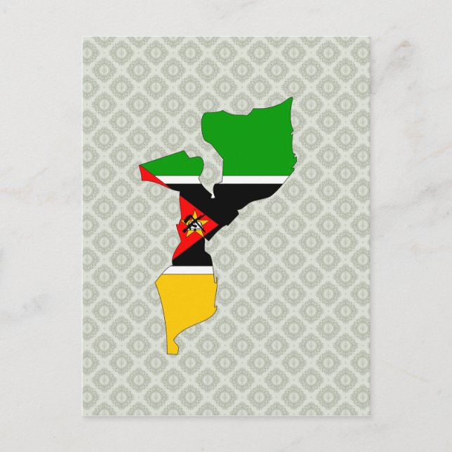 Postal Tamaño completo del mapa de bandera de Mozambique (Anverso)