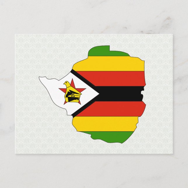Postal Tamaño completo del mapa de bandera de Zimbabue (Anverso)
