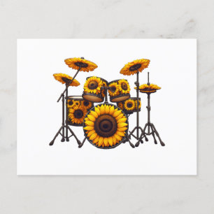 Postal Tambores Flor de girasol música floral