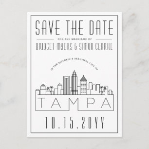 Postal Tampa Boda   Estilizado Skyline Guardar la fecha