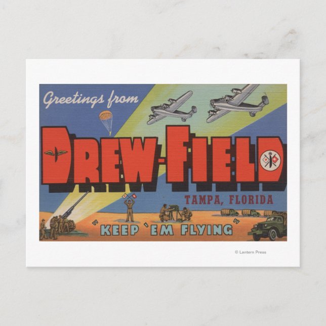 Postal Tampa, Florida - Drew Field - Gran Escena de letra (Anverso)