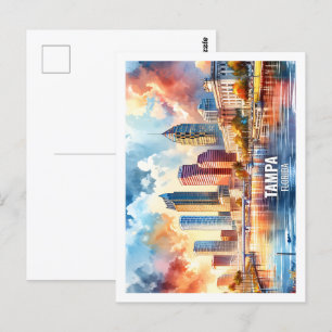 Postal Tampa Florida Estados Unidos Famosa acuarela