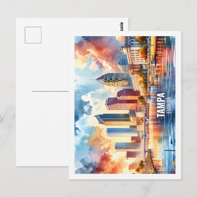 Postal Tampa Florida Estados Unidos Famosa acuarela (Anverso / Reverso)