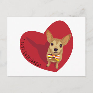 Postal Tan Chihuahua con corbata de arco en un corazón ro