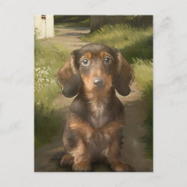 Postal Tan Dachshund Brown Dog Lover Oil Painting Country