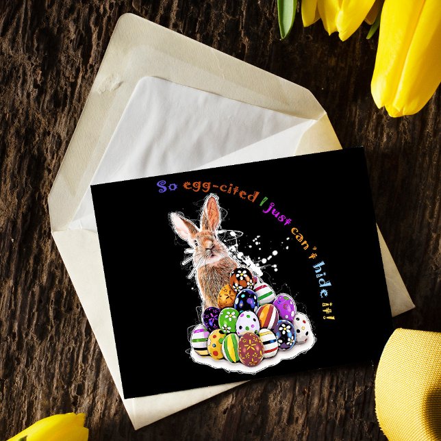 Postal ¡Tan opuestos que no puedo ocultarlo! (So egg-cited I just can’t hide it! Postcard)