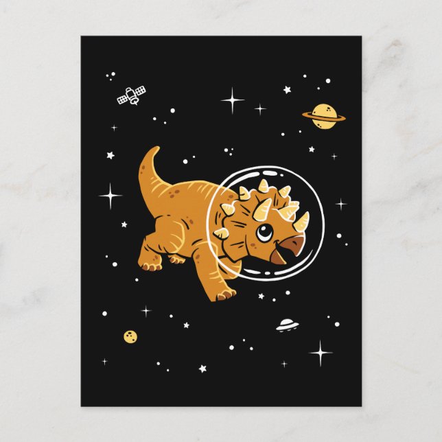 Postal Tan Triceratops Dinos En El Espacio (Anverso)