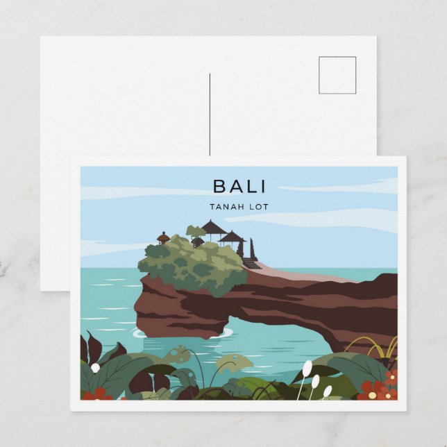 Postal Tanah Lot Bali Indonesia lugar de viaje ilustracio (Anverso / Reverso)