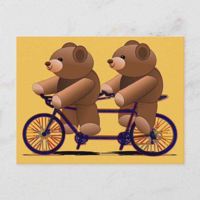 Postal Tándem para bicicletas, Teddy Bear Print (Anverso)