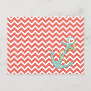 Postal Tangerine Chevron Zigzag Ancla Verde azulada en to